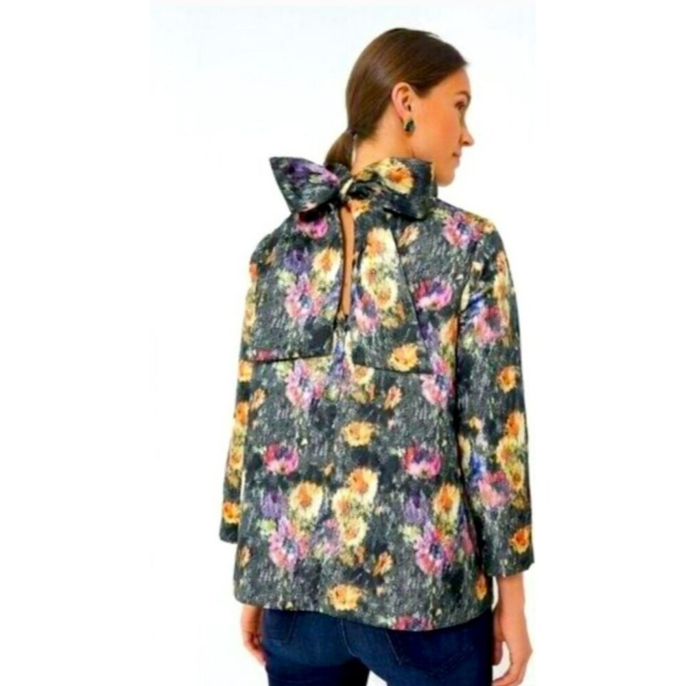 Tuckernuck‎ Women's XXL Midnight Primrose Jacquard Blouse Bow NWT - Picture 9 of 9